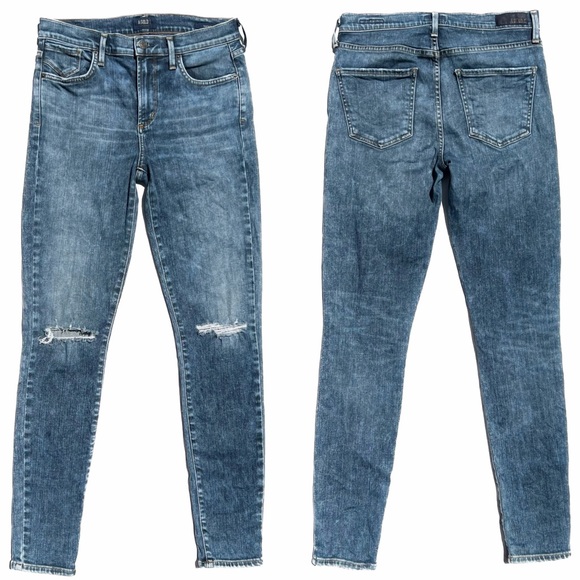 AGOLDE Valencia Blue Sophie High-Rise Distressed Skinny Ankle Denim Jeans - Picture 2 of 9